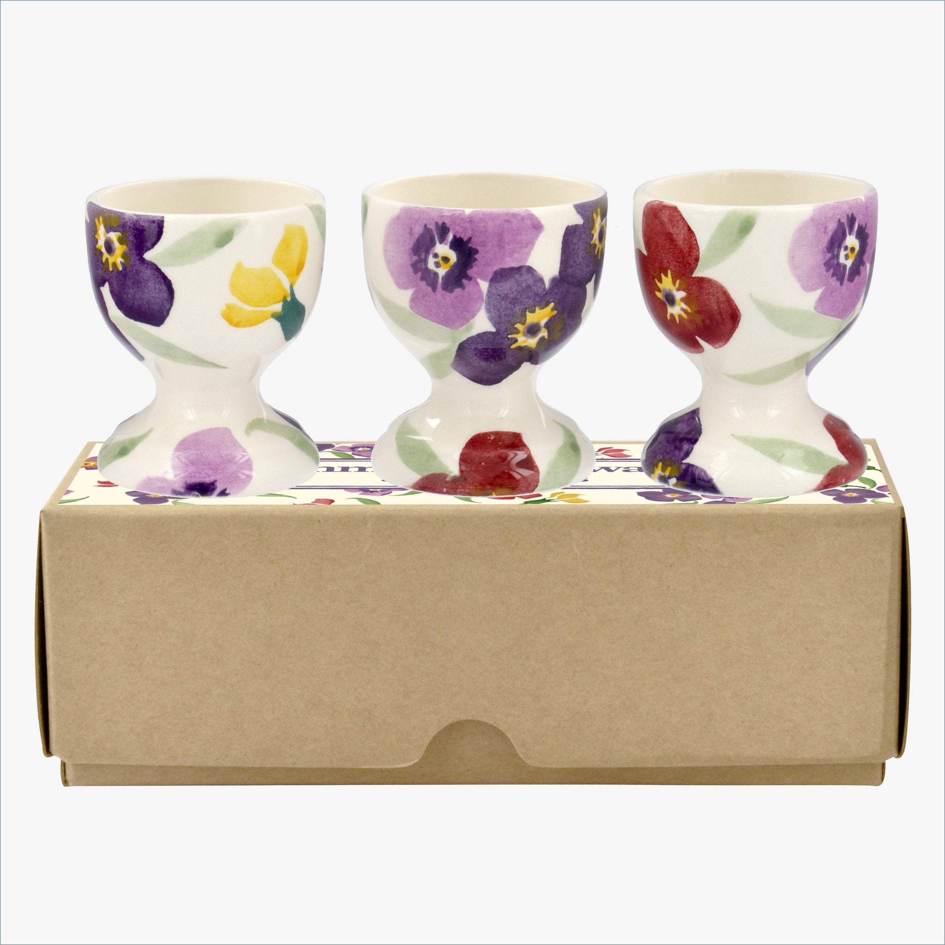 Emma Bridgewater - Purple Wallflower - Set Of 3 Egg Cups (Discontinued)