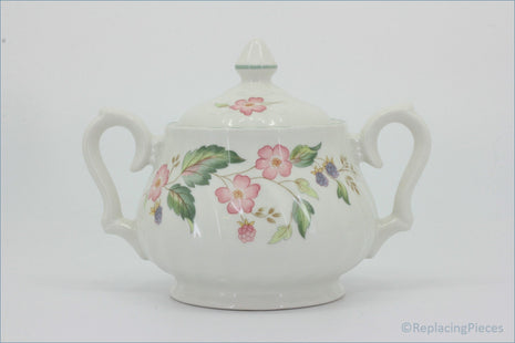 BHS - Victorian Rose - Lidded Sugar Bowl - White ceramic sugar bowl with floral design on a white background