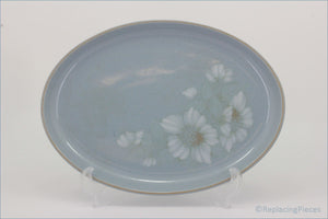 Denby - Blue Dawn - 12 7/8" Oval Platter - Decorative plate with floral design on a light blue background