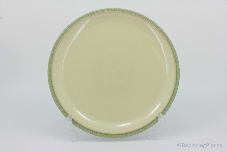 Denby - Calm - Dinner Plate (Light Green) - Beige plate with a green rim on a white background