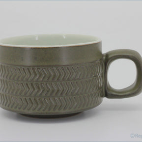 Denby - Chevron - Coffee Cup - Green ceramic mug with textured design on a white background