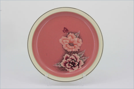 Denby - Damask - 8 1/2" Salad Plate - Decorative plate with floral design on a pink background
