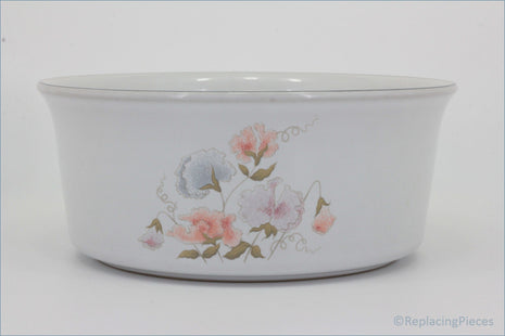 Denby - Encore - 8 1/8" Souffle Dish - Ceramic bowl with floral design on an off white background