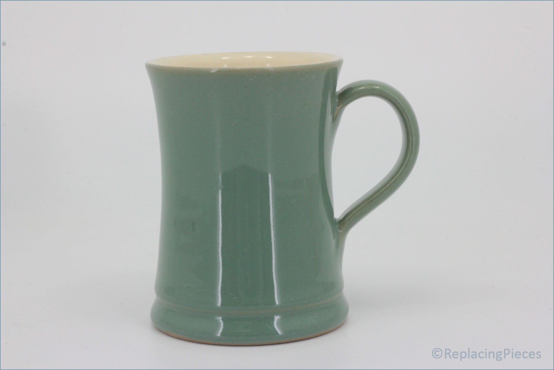 Denby - Manor Green - Mug (Waisted - Flared Base)  - Green ceramic mug on a white background