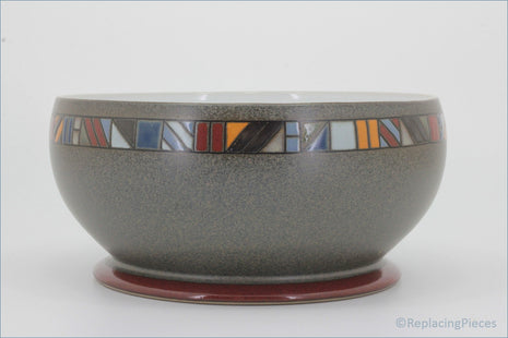 Denby - Marrakesh - 8" Salad Bowl - Gray ceramic bowl with colorful mosaic pattern 
