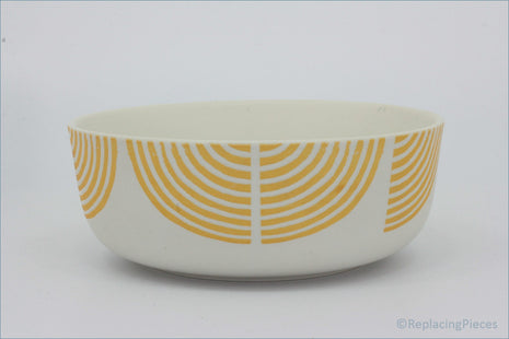 Habitat - Block Print - Cereal Bowl - White bowl with orange circular pattern on a white background