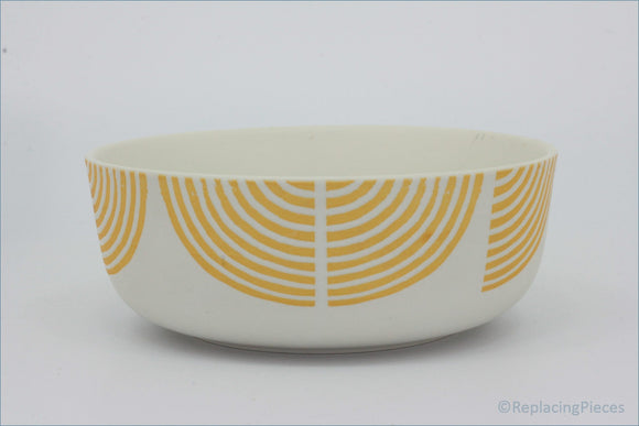 Habitat - Block Print - Cereal Bowl - White bowl with orange circular pattern on a white background