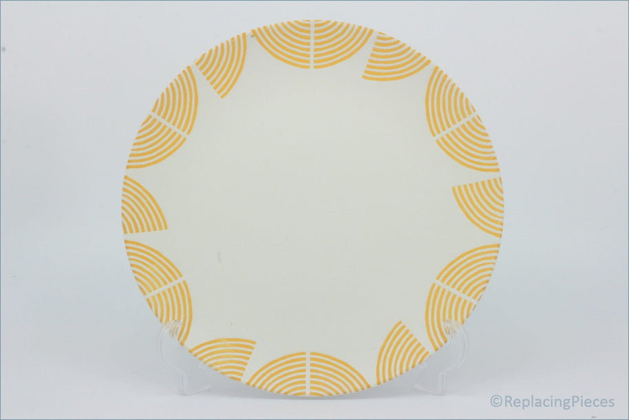 Habitat - Block Print - Dinner Plate  - Round paper plate with yellow concentric circle pattern on a white background