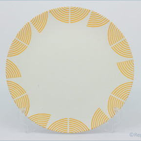 Habitat - Block Print - Dinner Plate  - Round paper plate with yellow concentric circle pattern on a white background