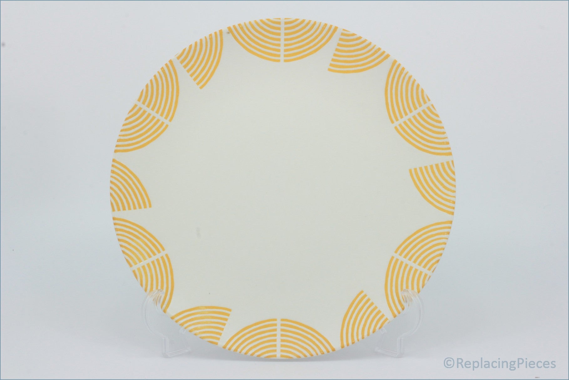 Habitat - Block Print - Dinner Plate  - Round paper plate with yellow concentric circle pattern on a white background
