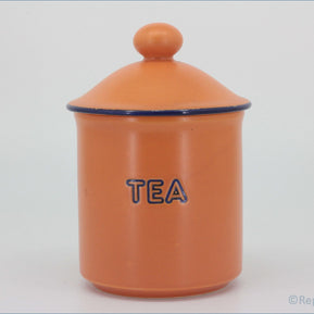 Hornsea - Colours - Storage Jar (Tea) - Orange ceramic tea canister with 'TEA' text on a white background