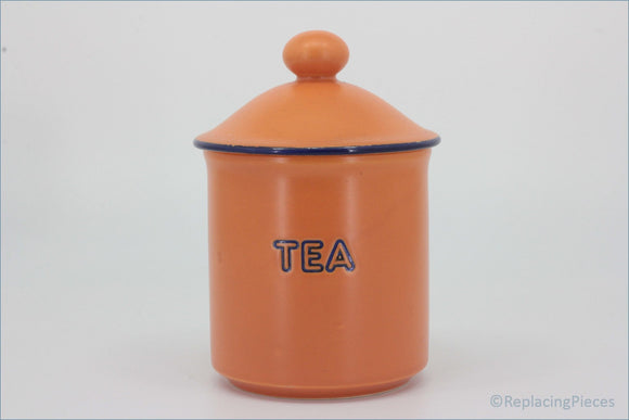 Hornsea - Colours - Storage Jar (Tea) - Orange ceramic tea canister with 'TEA' text on a white background