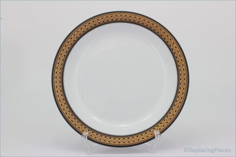 Hornsea - Midas - 7 7/8" Salad Plate - White plate with gold and brown decorative rim on a white background