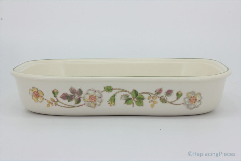 Marks & Spencer - Autumn Leaves - Oblong Roaster (Pattern Outside) - Rectangular ceramic dish with floral patterns on a white background