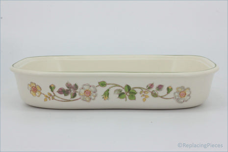 Marks & Spencer - Autumn Leaves - Oblong Roaster (Pattern Outside) - Rectangular ceramic dish with floral patterns on a white background