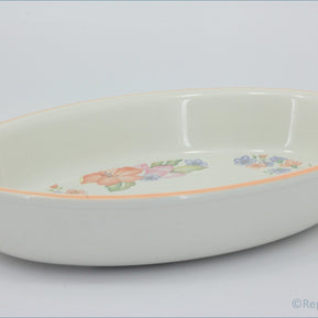 Marks & Spencer - Orange Blossom - Oval Roaster - White ceramic dish with floral patterns on a light gray background