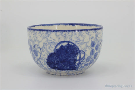Poole - Blue Vine - Sugar Bowl - Blue and white ceramic sugar bowl with floral pattern on a white background