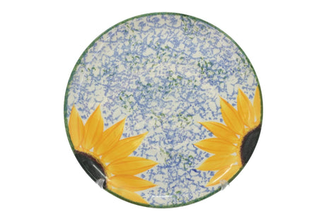 Poole - Vincent - 12 3/4" Pizza Plate - Ceramic plate with sunflower design on a white background