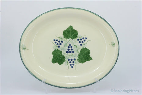 Poole - Vineyard - 14 1/2" Oval Platter - Ceramic plate with grapevine design on a white background