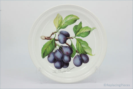 Decorative plate with a design of plums and leaves on a white background - Portmeirion - Pomona - Dinner Plate (The Shropshire Damson)