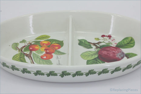 Portmeirion - Pomona - Oval Divided Roaster - Divided dish with fruit design on a white background