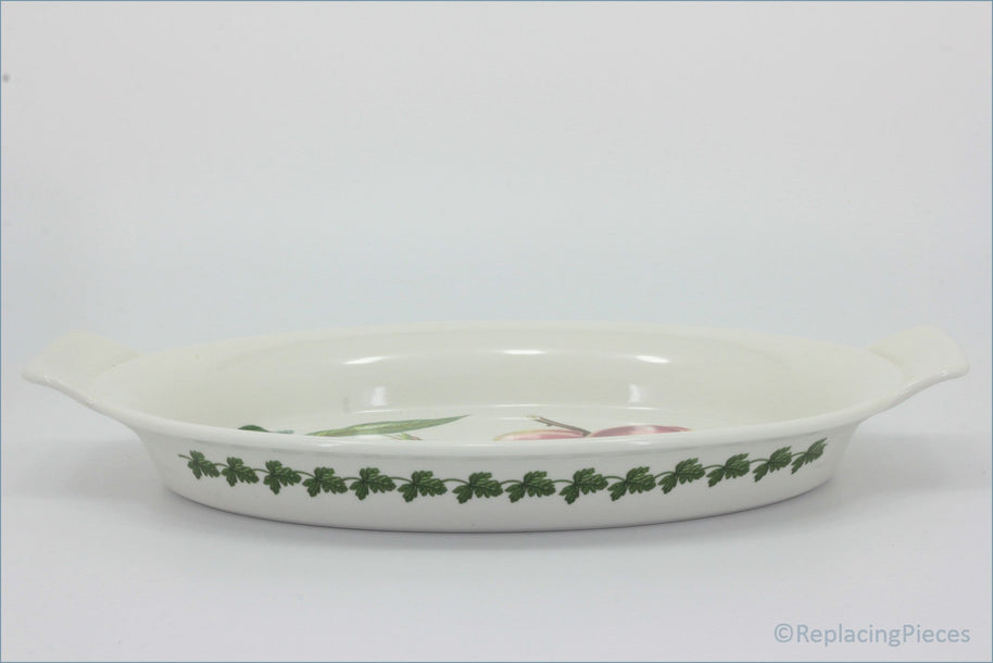 Portmeirion - Pomona - 15" Oval Handled Roaster (Grimwoods Royal George) - White ceramic dish with floral design on a white background
