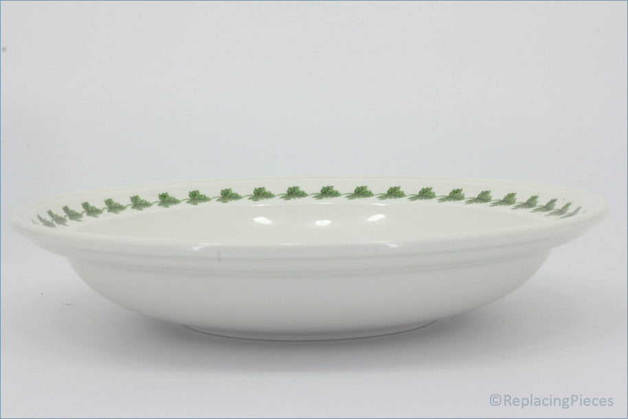 Portmeirion - Pomona - 8 5/8" Rimmed Bowl (The Hoary Morning Apple) - White ceramic bowl with green pattern on a white background