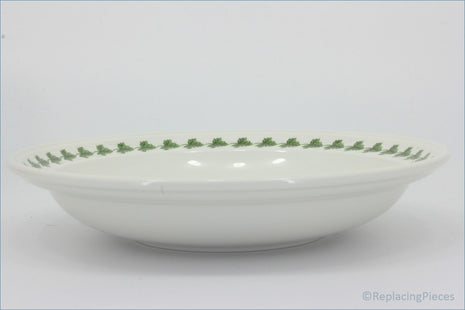 Portmeirion - Pomona - 8 5/8" Rimmed Bowl (The Hoary Morning Apple) - White ceramic bowl with green pattern on a white background