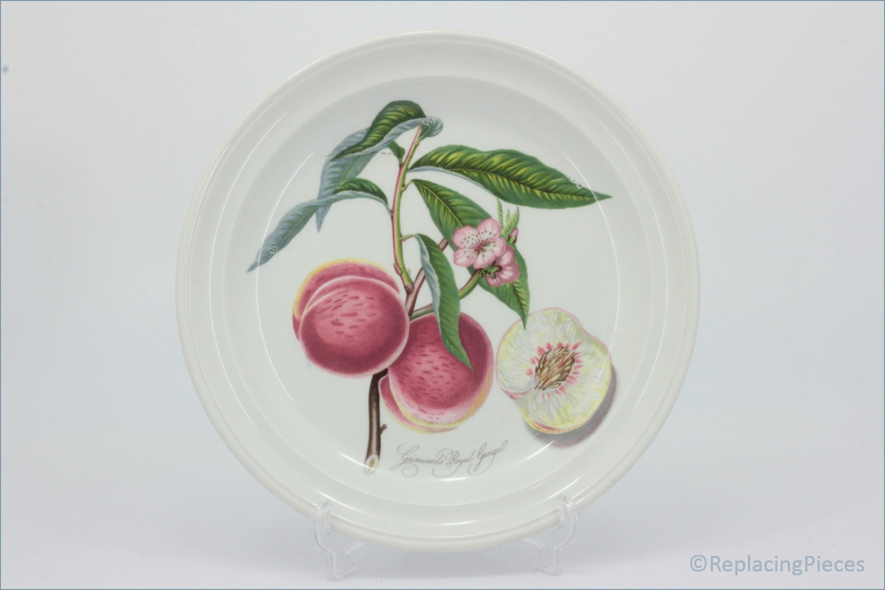 Decorative plate with botanical illustration of peaches on a white - Portmeirion - Pomona - 8 5/8