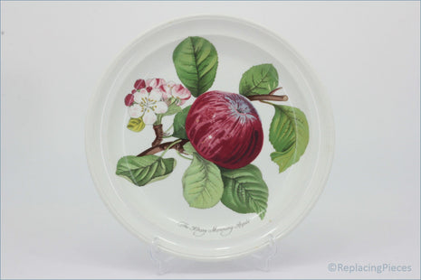 Decorative plate with a red apple and green leaves on a white background - Portmeirion - Pomona - 8 5/8" Salad Plate (Hoary Morning Apple)