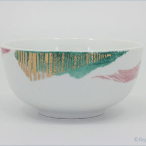 Portmeirion - Torn - Cereal Bowl - White ceramic bowl with gold and green decorative patterns on a white background