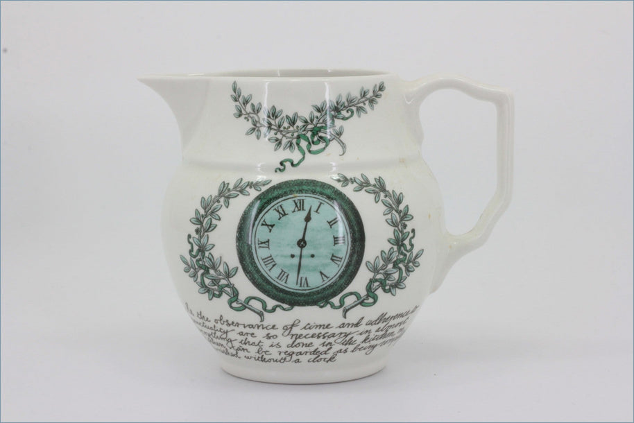 Portmeirion - Victorian Cooks Collection - Milk Jug - Decorative ceramic mug with clock design and text on a white background
