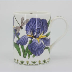 Queens - Botanic - Mug - Ceramic mug with purple iris flower design on a white background
