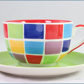 RPW148 - Whittards - Teacup & Saucer (Multi Coloured Squares)