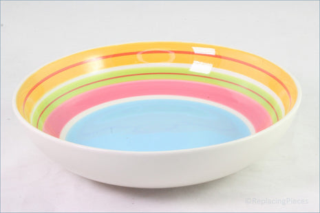 RPW176 - Whittards - 9 1/2" Pasta Bowl (Blue Center, Pink & Yellow Stripes)