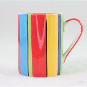 RPW180 - Whittards - Mug (Blue Interior - Blue/Green/Red/Yellow Vertical Stripes)