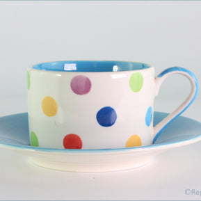 RPW256 - Whittards - Teacup And Saucer (Multi Coloured Spots - Blue Interior)