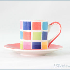 RPW25 - Whittards - Multi Coloured Squares - Coffee Cup & Saucer