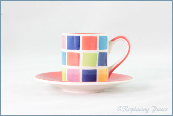 RPW25 - Whittards - Multi Coloured Squares - Coffee Cup & Saucer