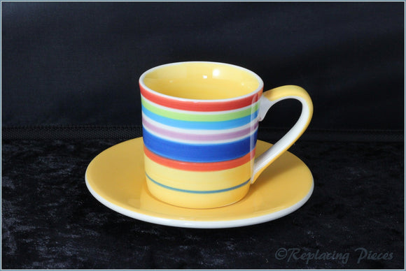RPW26 - Whittards - Yellow/Blue/Red/Green Horizontal Stripe - Coffee Cup & Saucer
