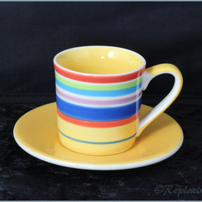 RPW26 - Whittards - Yellow/Blue/Red/Green Horizontal Stripe - Coffee Cup & Saucer