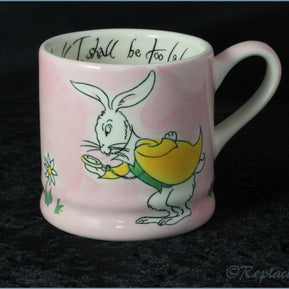 RPW31 - Whittards - Drink Me (White Rabbit) - Pink Mug (I Too Shall Be Late)