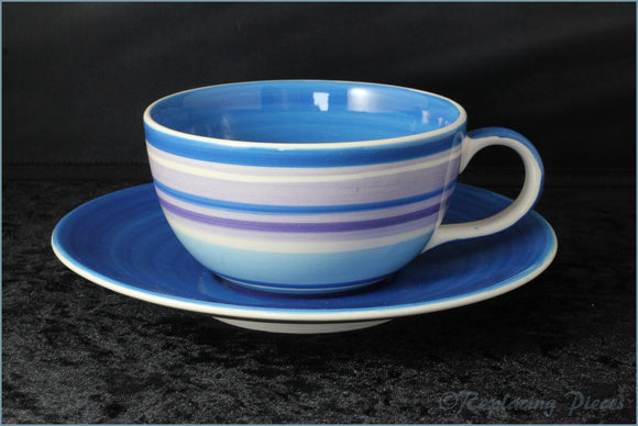 RPW34 - Whittards - Blue, Purple & Lilac Stripes - Teacup & Saucer