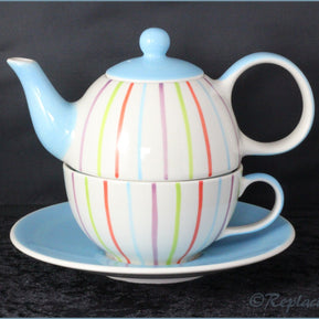 RPW39 - Whittards - Light Blue & Coloured Stripes - Tea For One