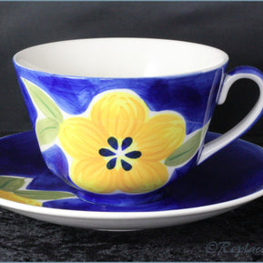 RPW40 - Whittards - Yellow Flower On Blue - Teacup & Saucer