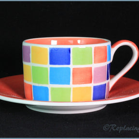RPW51 - Whittards - Teacup & Saucer (Multi-Coloured Squares)