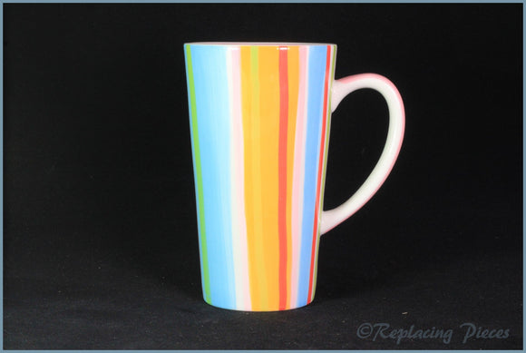 RPW73 - Whittards - Latte Mug (Pink Interior - Stripy Exterior)