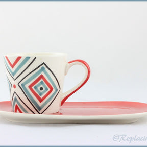 RPW90 - Whittards - Blue/Red Plate & Square Patterned Cup