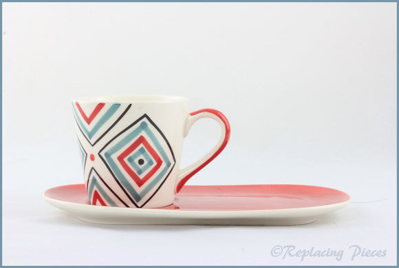 RPW90 - Whittards - Blue/Red Plate & Square Patterned Cup