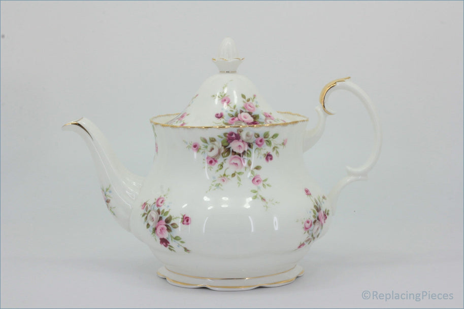 Royal Albert - Cottage Garden - Teapot - White teapot with floral design on a light gray background